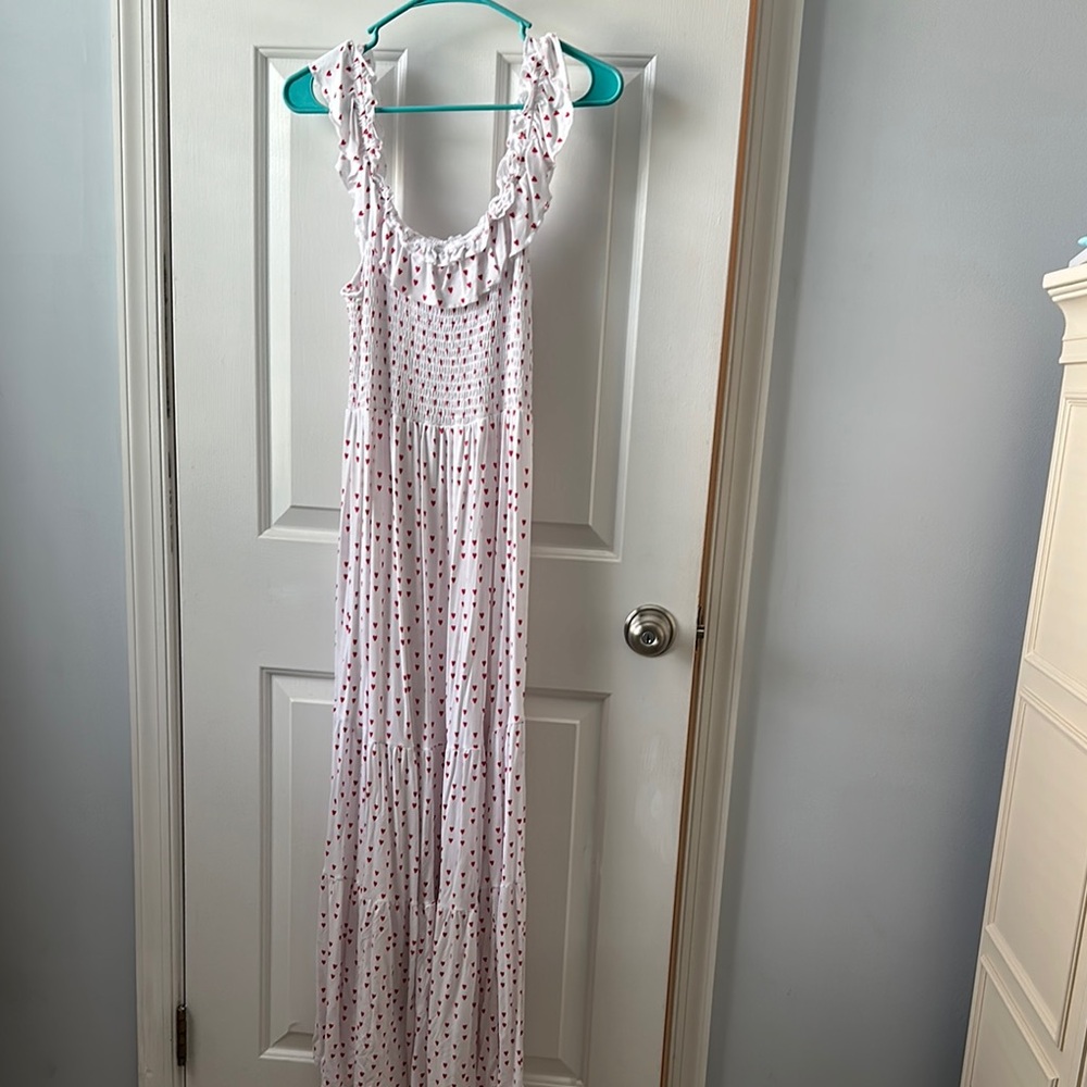 White Maxi Dress with Red Polka Dots